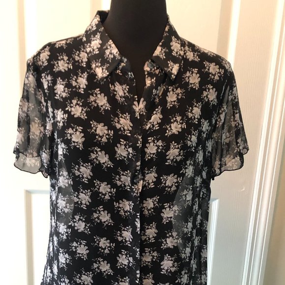 Coldwater Creek Size Medium lightweight gray, black semi-sheer blouse - Picture 1 of 6